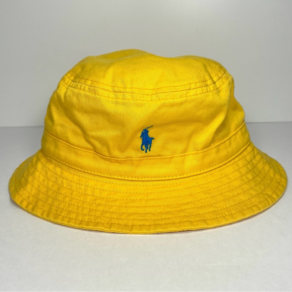 Polo Ralph Lauren Yellow Bucket Hat Blue Pony Youth Kids 4-7